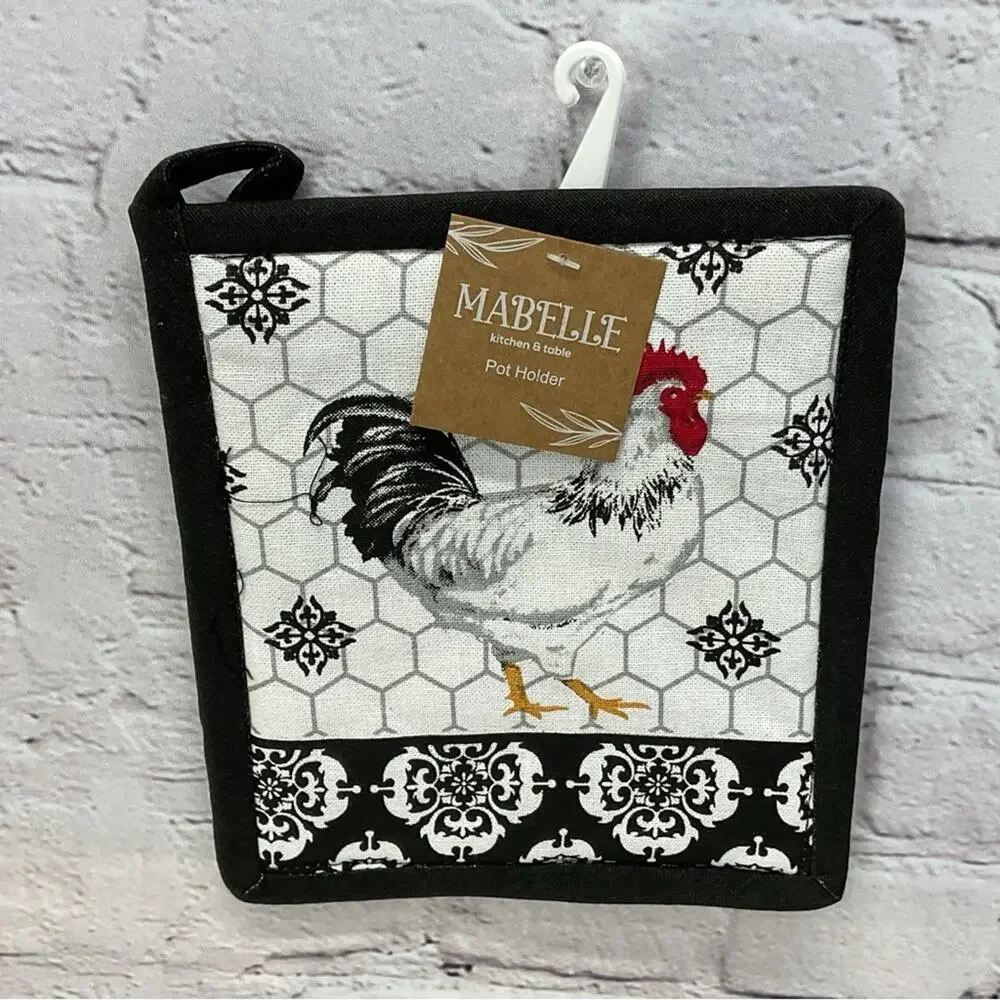 Kitchen Linen 4 Pc. Set Chicken Red/Black Mitt/Pot Holder/Dish Towel/Dish Cloths